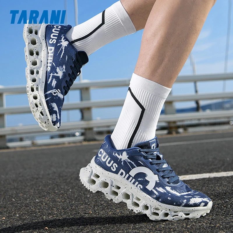 Running Shoes for Men Women Hollow Perforated Cushion Shock Absorbing Outdoor Hiking Sneakers Casual Chunky Walking Trainers