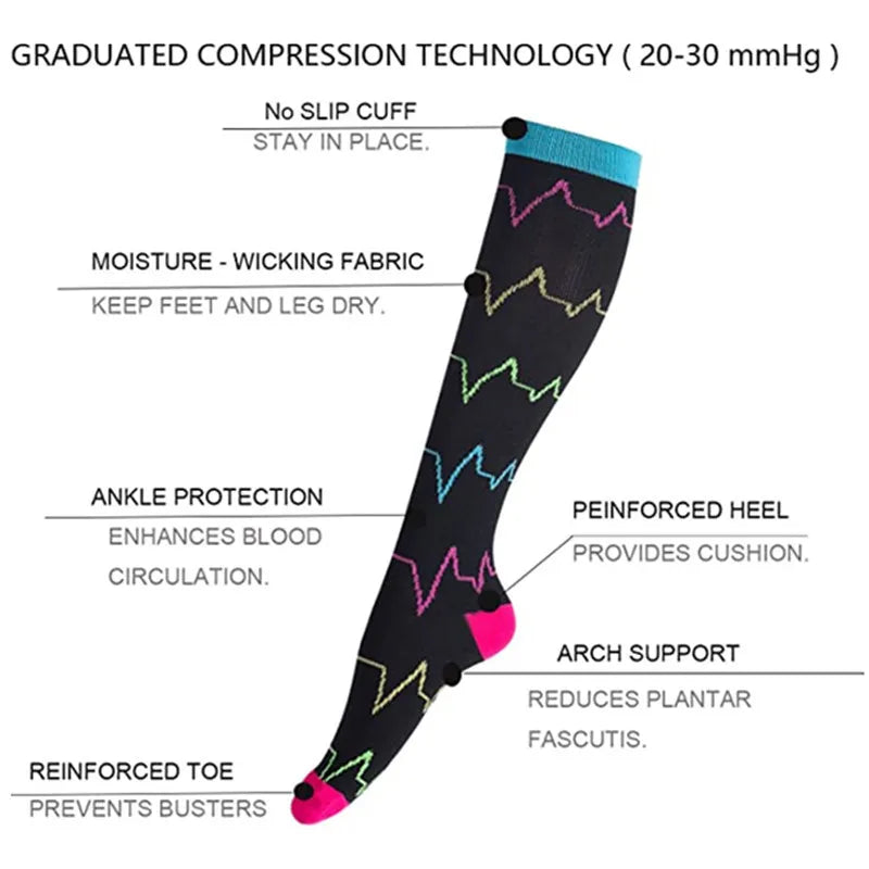 4 Pairs Compression Socks 20-30mmhg High Stockings Men Women Sports Socks For Marathon Cycling Varicose Veins Pregnancy Nursing