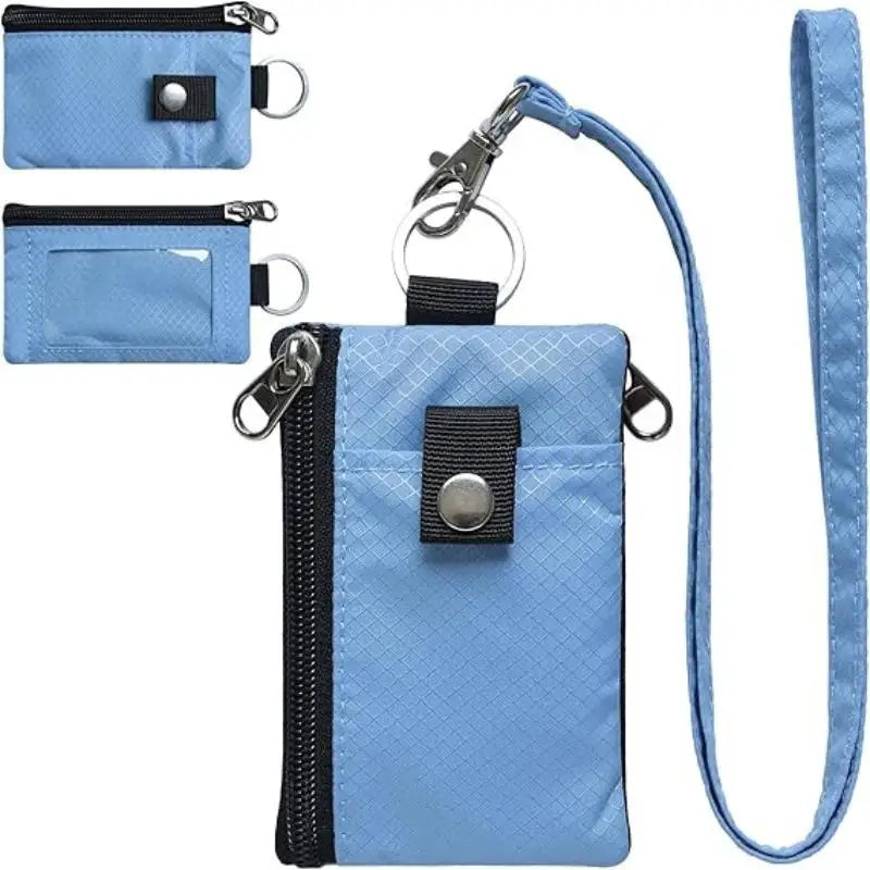Badge Holder With ID Window Small Wallet Waterproof Anti-Theft Travel Keychain Wallet Men Women Slim Zip Card Lanyard Wallet