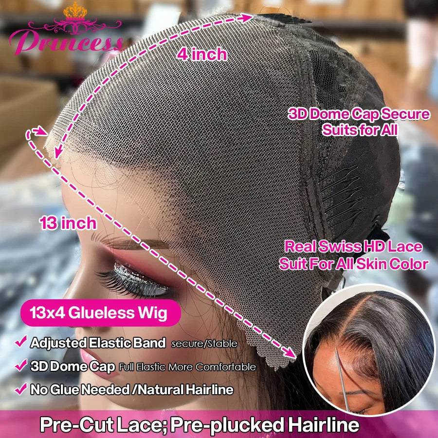 Princess Hair 13x4 Deep Wave Lace Front Wigs Human Hair Pre Plucked HD Transparent Lace Frontal Wigs Human Hair for Black Women