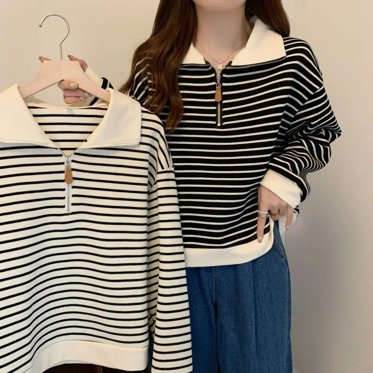 Women Striped Half Zip Sweatshirt Long Sleeve Collared Pullover Casual Fit  Fashion Oversized Streetwear Tops 2026 Tendencias BAZAARHUBO
