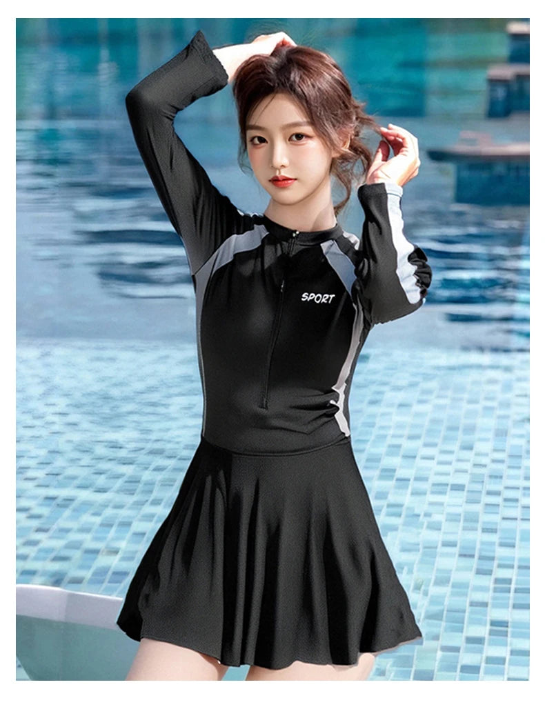 plus Size  Swimsuit Long Sve Holiday Swimwear for Women Casual Sle Milk Silk Fabric round Ne Fixed Chest Pad