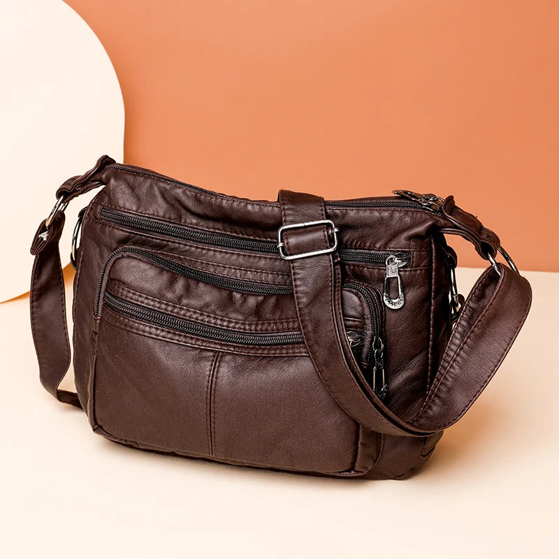 Women Bag 2023 New Fashion Middle-aged Handbag Multi-pocket Practical Messenger Vintage Shoulder Bag Hobos Trend Crossbody Pack