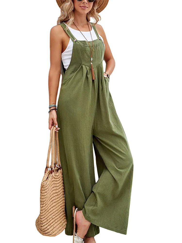 Women Summer Autumn Casual Straps Jumpsuits Elegant High Waist Wide Leg Trousers Harajuku Sleeveless Rompers Streetwear Overalls