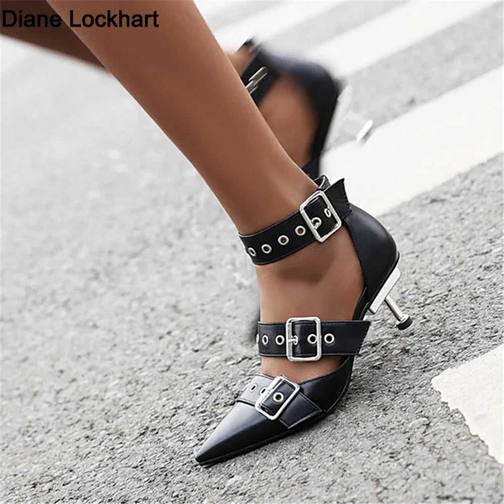 2025 Spring New Women Gladiator Pump Thin High Heels Pointed Toe Ankle Strap Buckle Party Ladies Sandals Shoes Zapatos Mujer