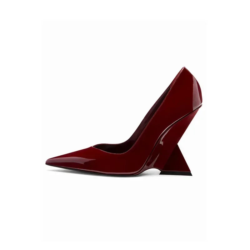Summer 2024 New High Heels Thick Sole Thick Heel Lacquer Leather Shallow Mouth Pointed Fashion Sexy Women's Oversized Shoes