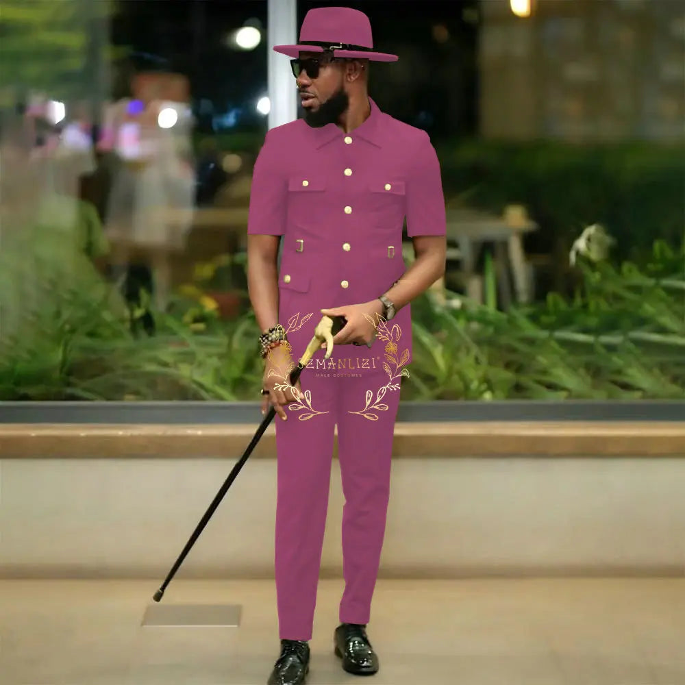 African Style Suits Men For Wedding Customized 2 Pieces Single Breasted Jacket Pants 2 Pieces Groom Tuxedos costume homme