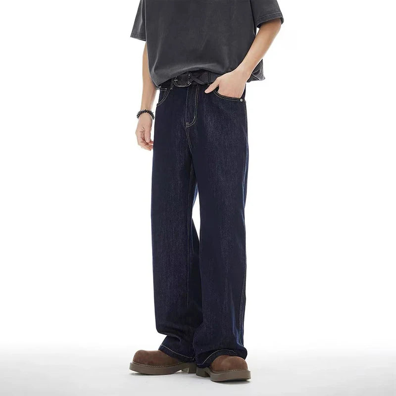 American Style Vintage Black Blue Men Jeans Fashion Straight Leg Loose Denim Pants Male Comfortable Daily Commute Trousers