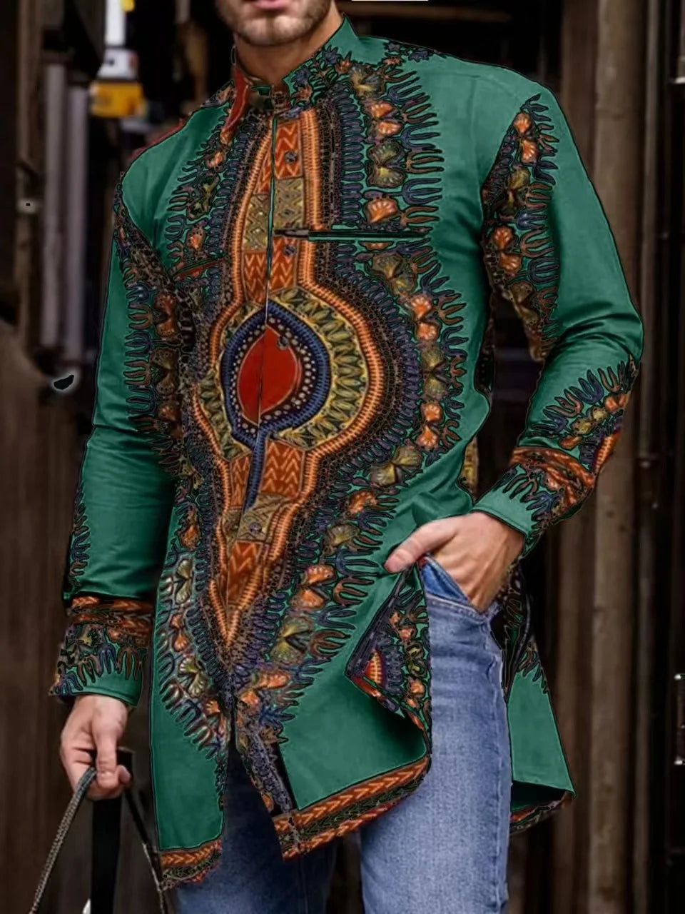 African Men's Clothing Ethnic Print Plus Size Tops Wedding Wear Classic Men's Long Sleeve Shirts Traditional Casual Shirts Male