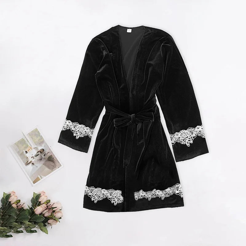 New Style European and American Sexy Multicolor Loungewear - Fashionable & Comfortable Lace-trimmed Pajamas with Robe