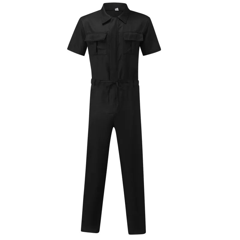 Multi-pocket Overalls Men's Jumpsuits Short Sleeves Trousers Suits Zippered Jumpsuits Men's Overalls Belted Jumpsuits