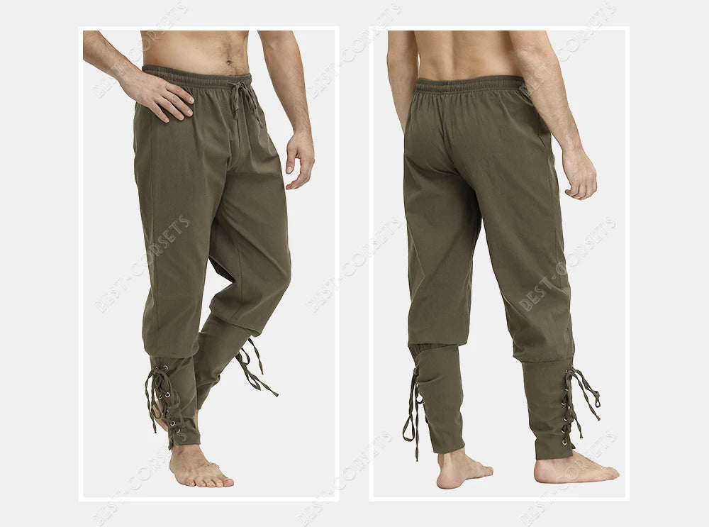 Medieval Pants for Men Costume Cosplay Renaissance Bandage Pants Gothic Trousers Plus Size Pirate Pants Brown Black