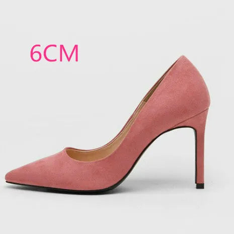 2025 Flock Leather Heels Women Pumps Bucket Pointed Toe High Heels Sexy Lady Shoes Thin Heels Chaussure Femme Autumn