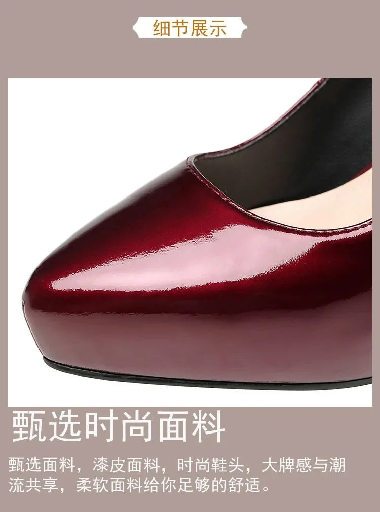2025 Spring New Pointed Shallow Patent Leather High Heels Fashion Elegant Shoes for Women Thin Heel Platform Work Pumps Zapatos