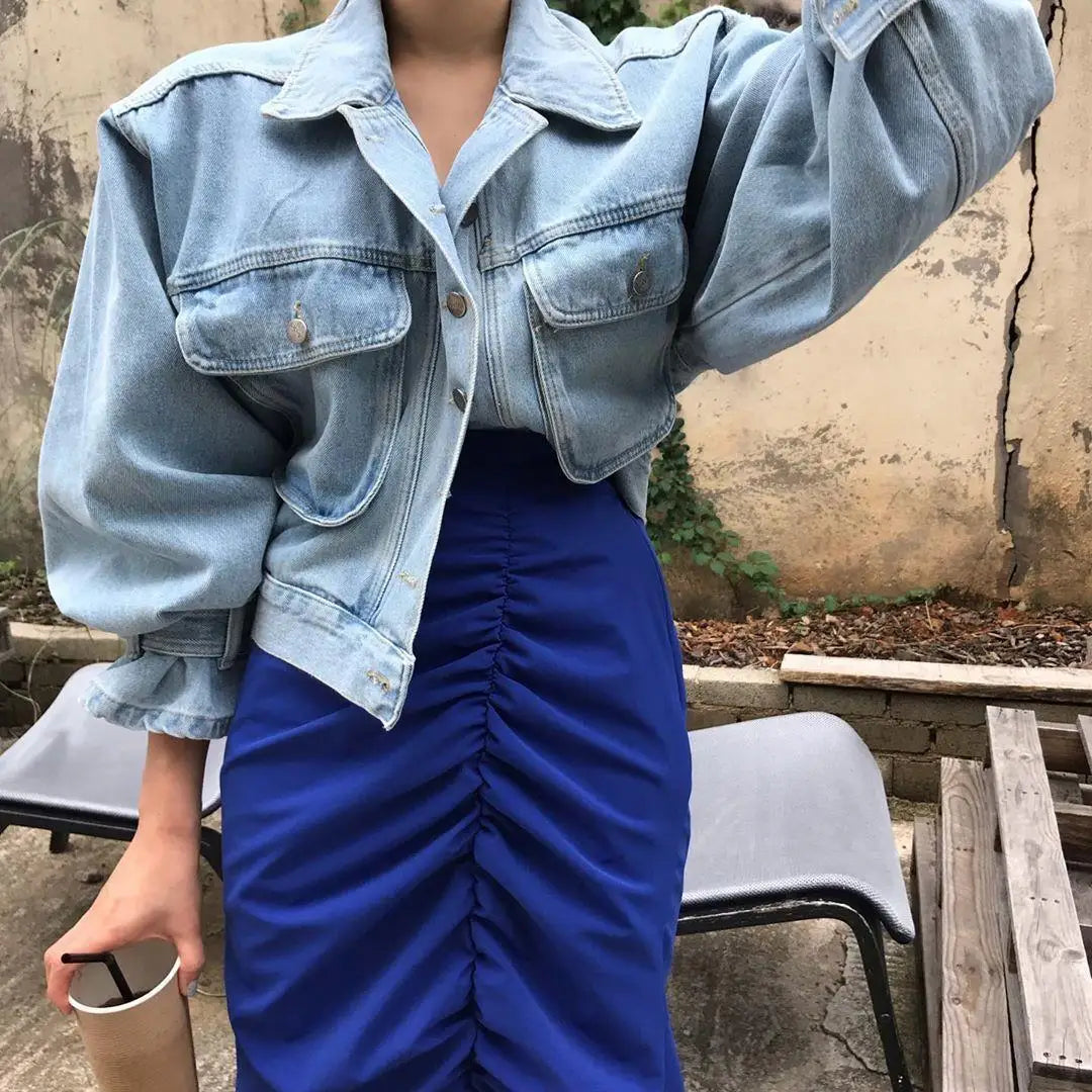 Coats Jackets Women Top 2022 Sexy Puff Long Sleeve Y2k Clothes Cropped Jacket Streetwear Women's Denim Shirt