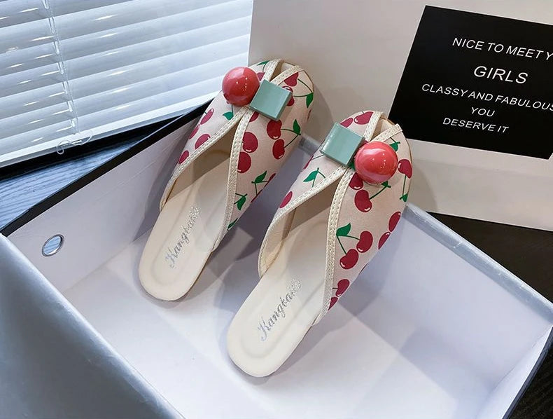 Slides Kawaii Shoes Round Toe Cute Women's Slippers and Ladies Sandals Mules Summer 2025 Flat Outside Comfortable Elegan Y 39 W