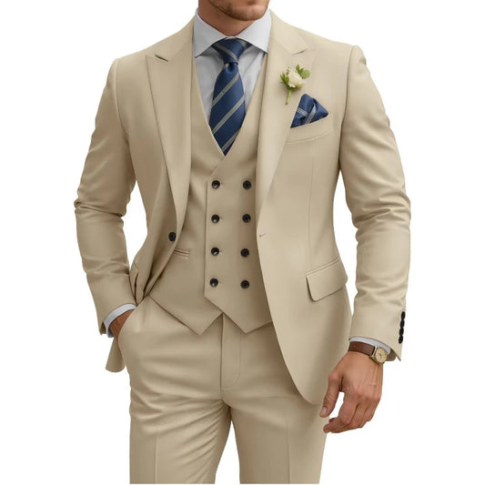Mens 3 Piece Slim Fit For Men Double Breasted Suit Wedding Prom Suits Formal Business Dinner Tuxedo