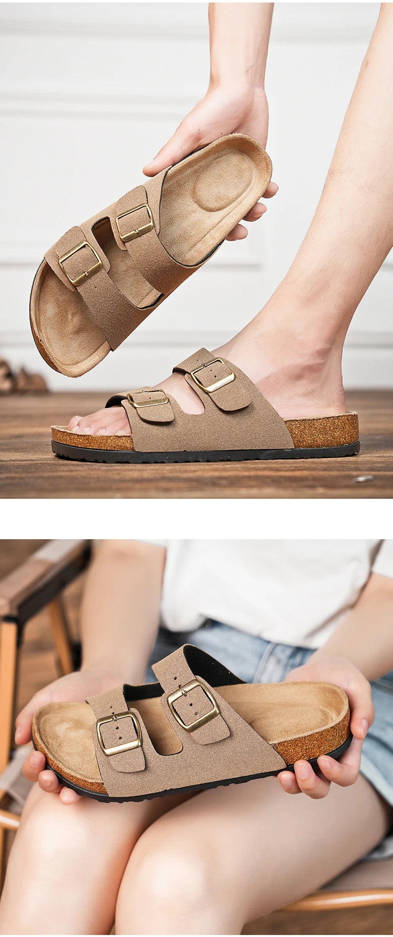 Brand Men Women Sandals Summer Designer Couple Cork Clogs Sandals Luxury Classic Unisex Mules Beach Slide With Adjustable Buckle