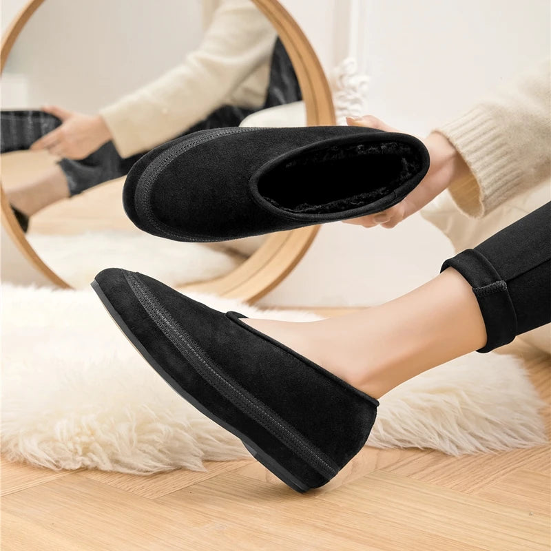 AIYUQI Flat Snow Boots Women's Genuine Leather 2025 Large Size Non-slip Women's Winter Shoes Comfortable Warm Women Ankle Boots