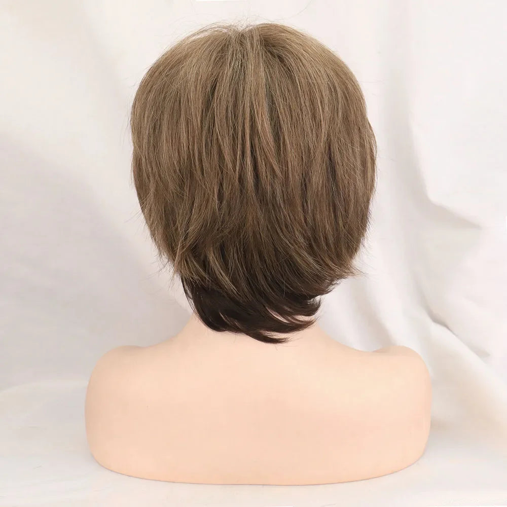 Short Brown Bob Wigs for Women Mixed Blonde Synthetic Natural Hair Wig