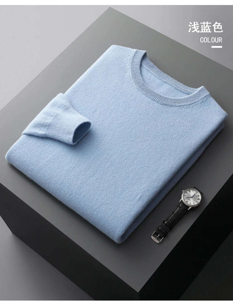 100% Merino Wool Sweater Men's O Neck Pullover Tops One-piece ready-to-wear Autumn Winter Solid Color Sweater Versatile Basic