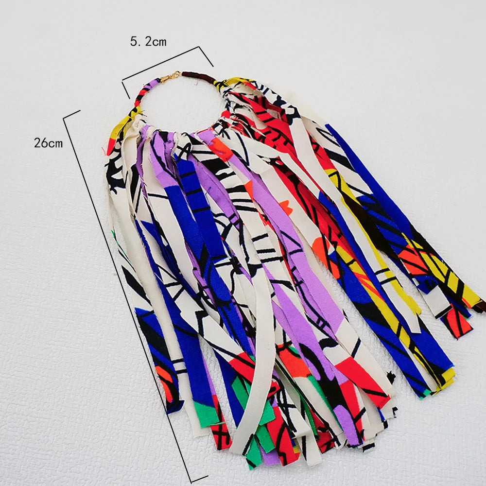 African Fabric Earrings Handmade Drop Tassels Earrings For Women Ethnic African Print Ankara Big Oversized Earings Daily Wear