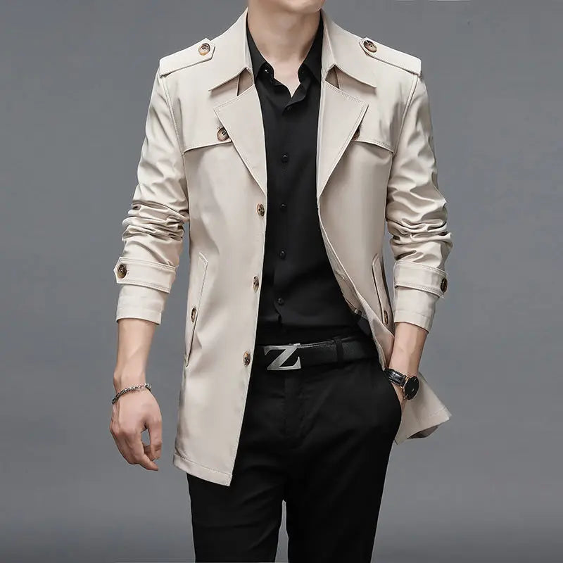 2025 Spring Autumn New Style Windbreaker Men Mid-Length Business Casual Jacket Iron-Free Jacket Large Size Jacket