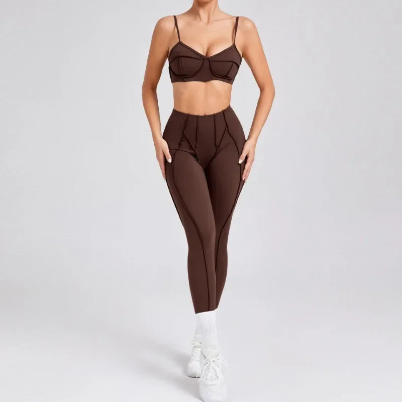 Yoga Fitness Sports Sets High Waist Hip-lifting Shorts Open Back Bra Suit Casual Running Workout Gym Leggings Sexy Set for Women