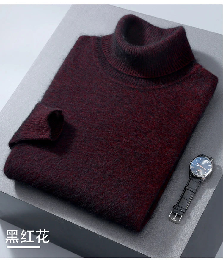 Men's 100% Mink Cashmere Sweater High Lapel Thick Knitted Pullover Casual Large Size Middle-Aged Sweater Autumn Winter New Tops