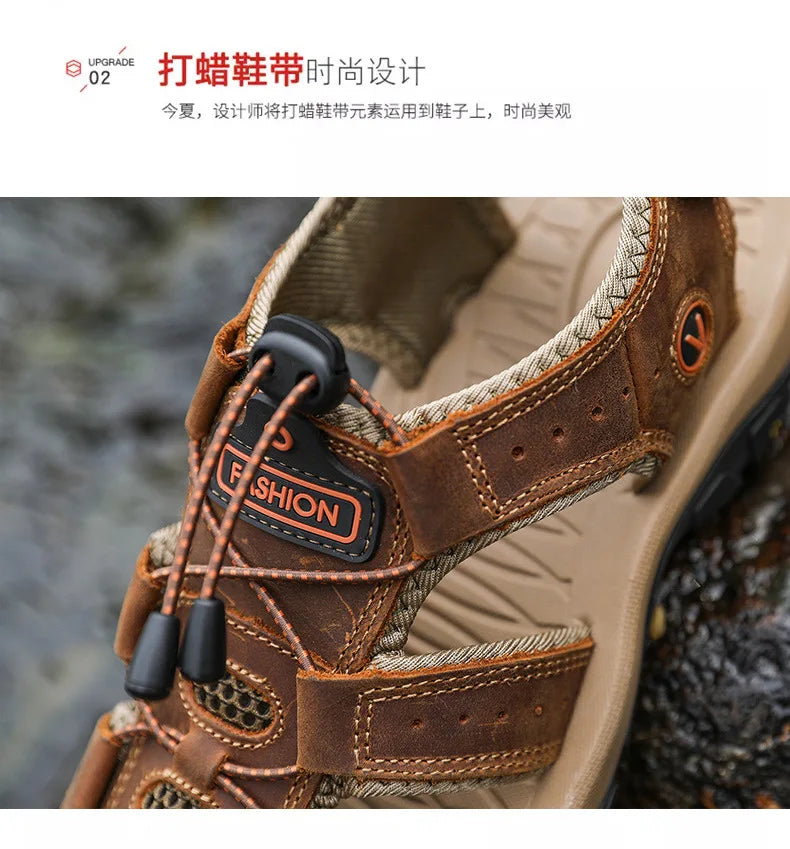 2026 Men Sandals Genuine Leather Mens Casual Shoes Outdoor Men Leather Sandals for Men Beach Shoes Roman mens Shoes