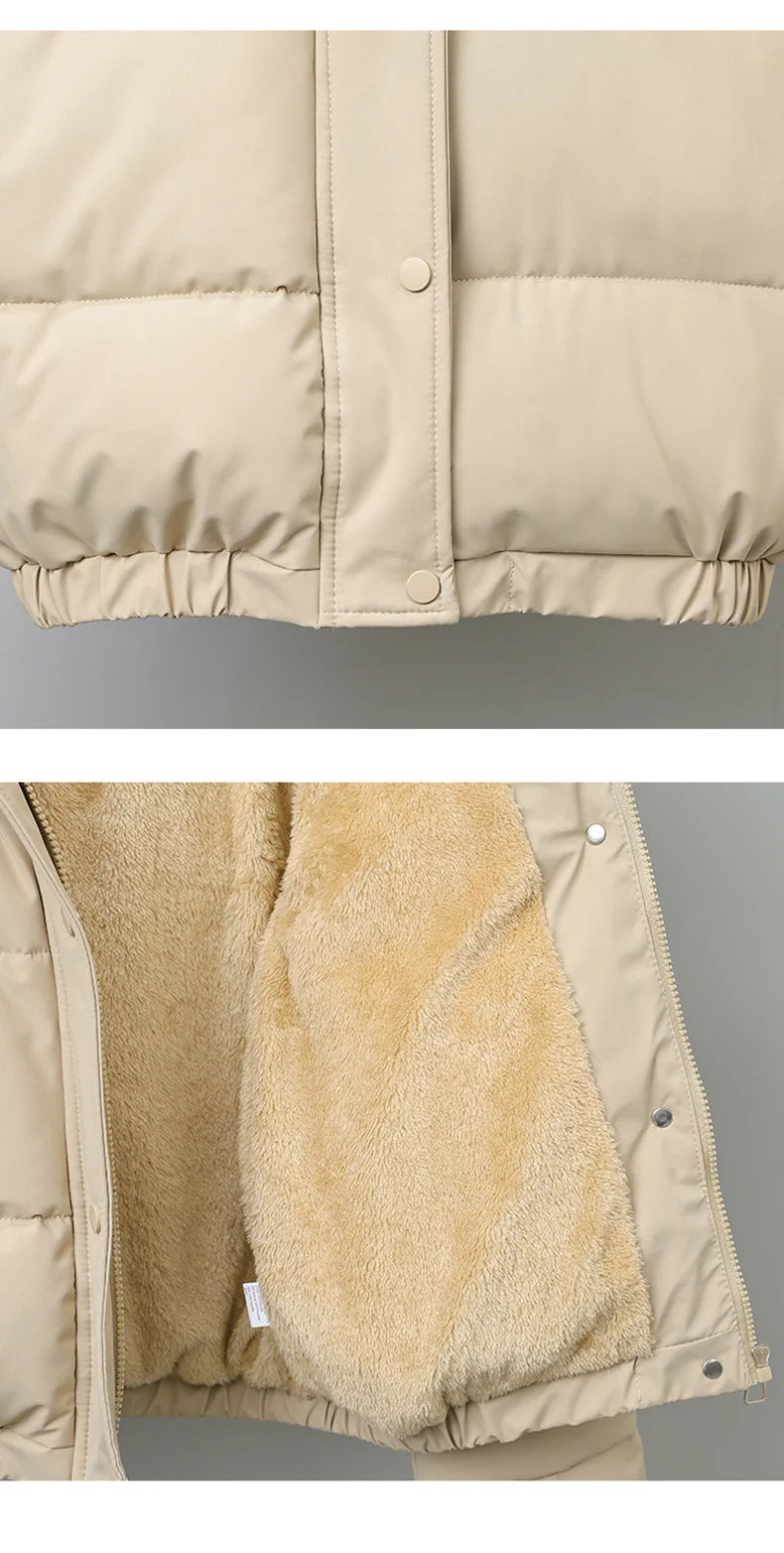 Short Coats Women Parkas Hooded Fur Collar Jackets Thick Warm Y2k Streetwear Elegant Jacket Work Coat Autumn Winter 2025