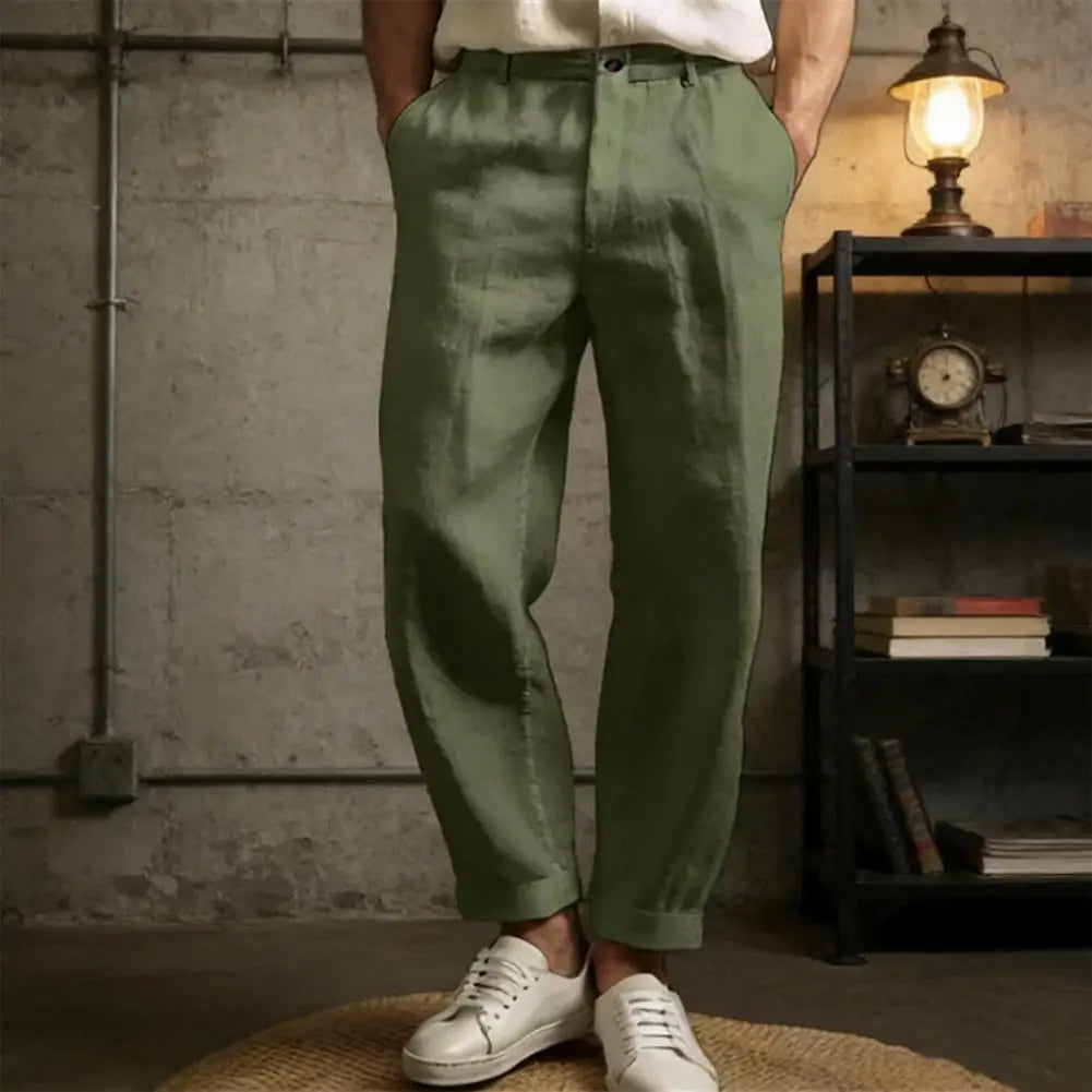 Suit Pants Vintage Loose Linen Trousers For Mens Spring Summer New Casual Straight Pants Men Fashion Pleated Breathable Pants