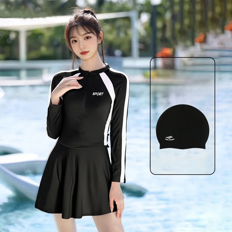 plus Size  Swimsuit Long Sve Holiday Swimwear for Women Casual Sle Milk Silk Fabric round Ne Fixed Chest Pad