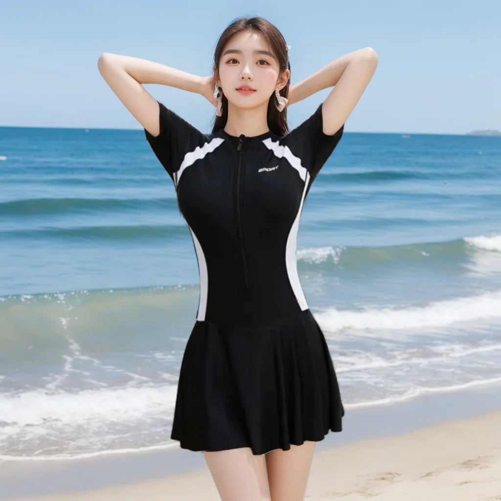 plus Size  Swimsuit Long Sve Holiday Swimwear for Women Casual Sle Milk Silk Fabric round Ne Fixed Chest Pad