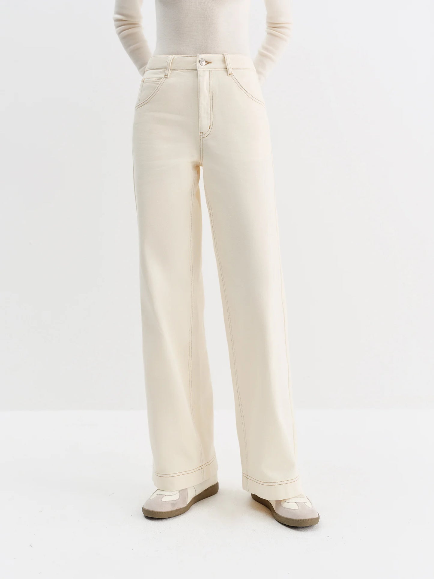 FSLE Straight High Waist Jeans for Women Winter Solid Simple All-match 2025 New Long and Short Versatile Pants Korean Style