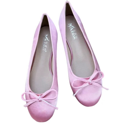 Women Plus Sizes 48 47 33 Dough Shoes With Knot Wide Fitting Round Toe Silk Stain Slip-On Pinkish Gold Blue Footwear Hand-Made