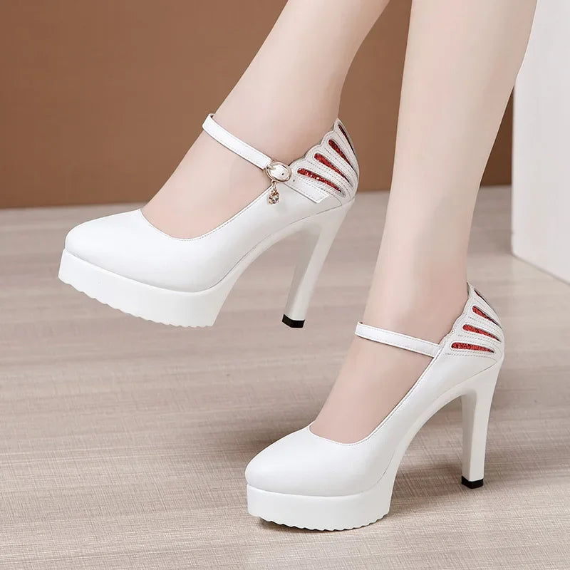 11cm Small Size 32-43 White Wedding Shoes Patent Leather Platform Pumps 2026 Formal Thin High Heels Shoes Model Office Party