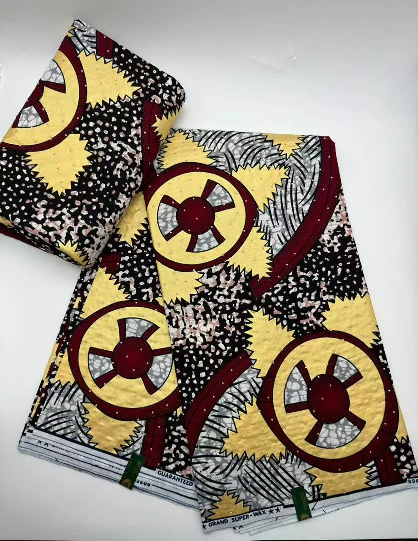 African Wax | Fabric Wax WIth Stones | Wax Block Fabrics For Women Dress, 6 Yards Wax Tissu