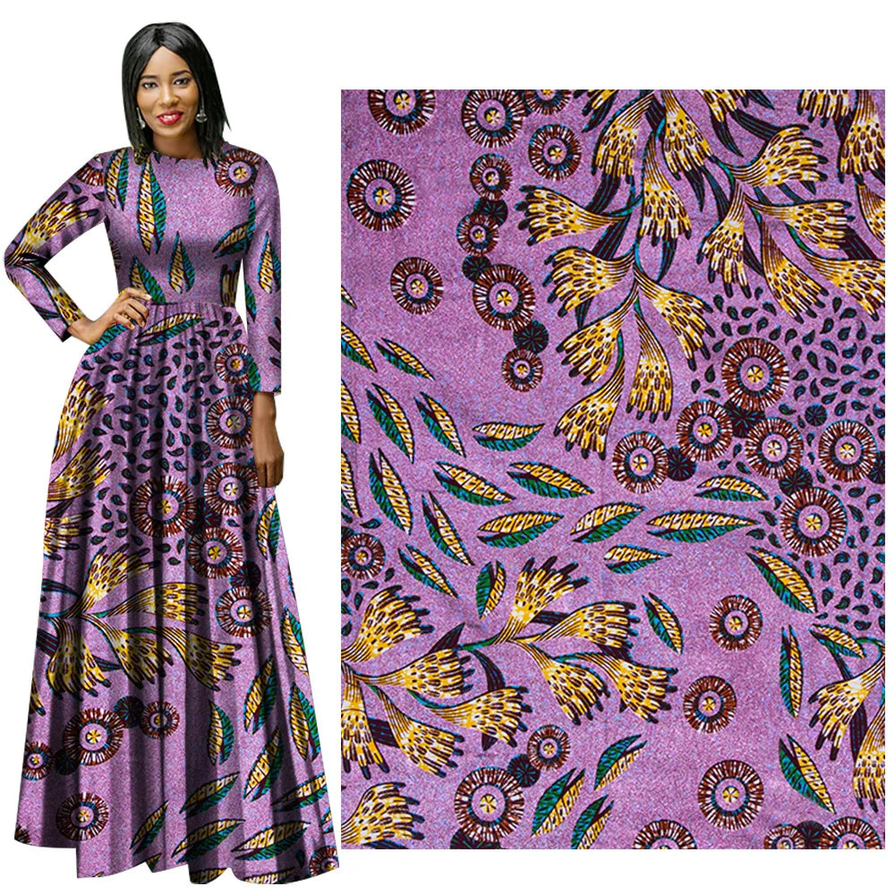 African Wax Print Fabric – 100% Cotton Ankara with Gold Foil Shimmer, 6 Yards/Roll, for Dresses, Headwraps & Fashion Garments