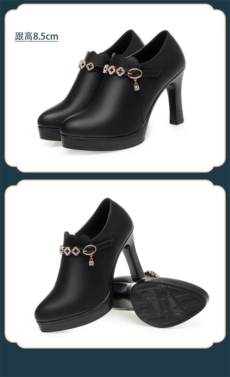 Temperament Fashionable And Versatile Deep Mouth Spring And Autumn Comfortable High Heels Soft Sole Soft Side Single Shoes