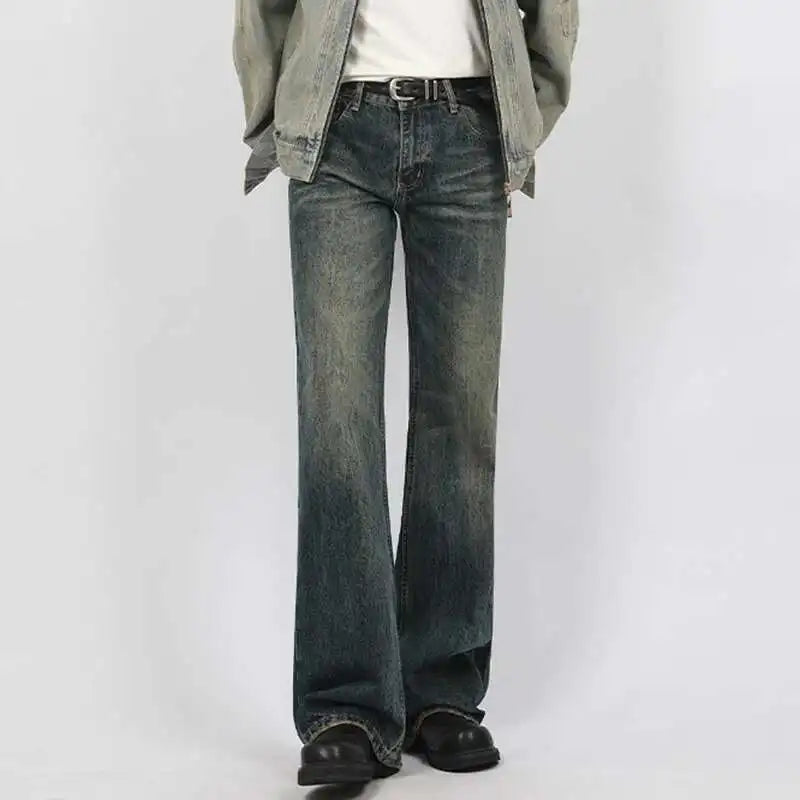 IEFB New Spring Men's Micro Flared Jeans Korean Straight Leg Design Solid Color High Street Fashion Male Denim Pants 9W1407