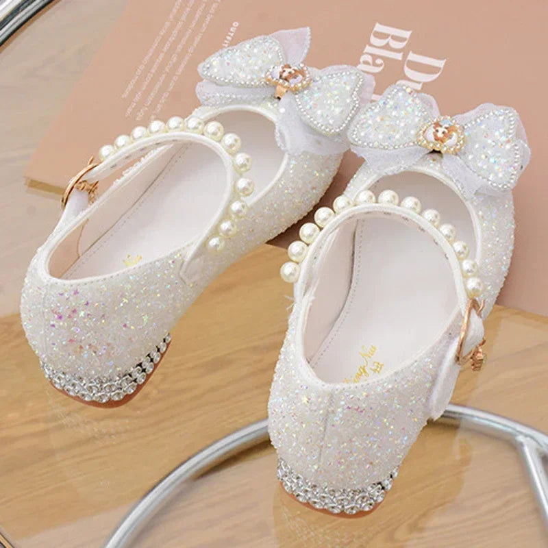 Girls' Shoes High Heels for Kids Elegant Girl Shoes Party Sequin Child Girl Heel Shoe Church First Communion White Princess Shoe