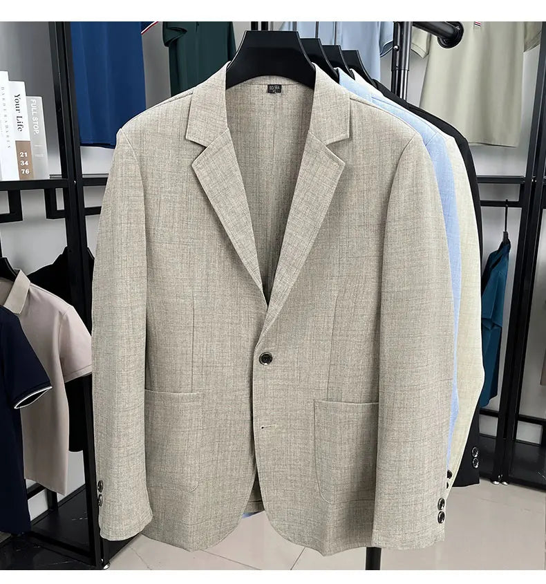 Mens Linen Blend Suit Jacket Lightweight Smart Casual Blazer Summer Sun Protection Outerwear Coat Wedding Prom Vacation Beach