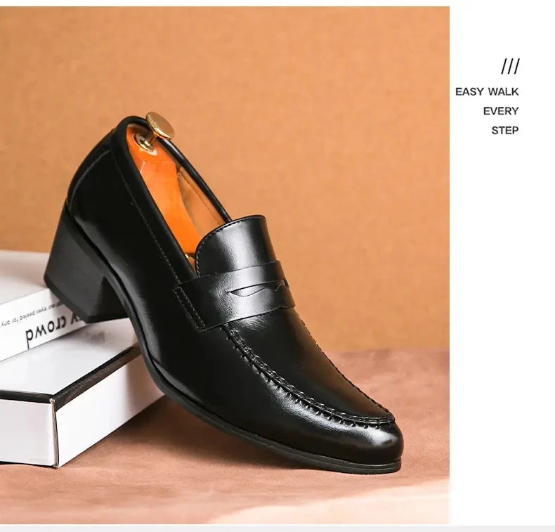Men Retro Dress Shoes Black Brown Medium High Heels European and American Business Banquet Cuban Leather Shoes Size 38-45
