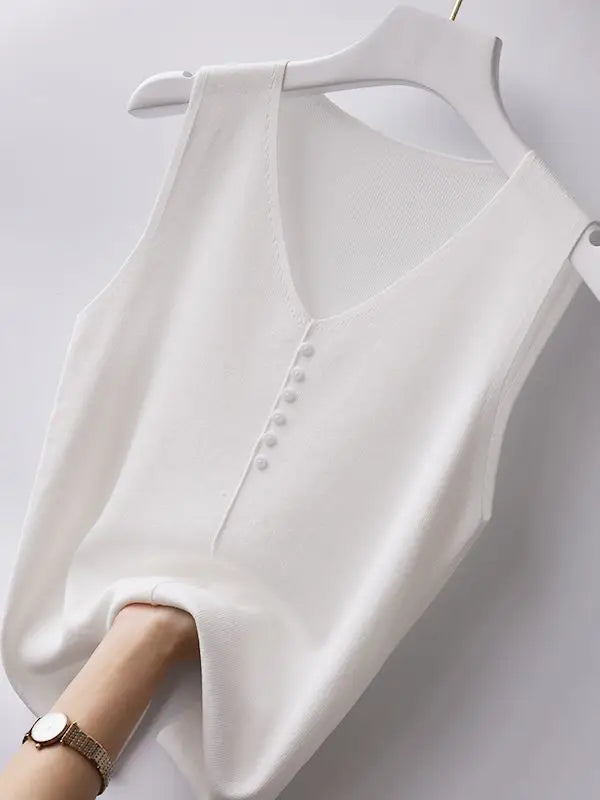 Knitted Vests Women Top V-neck Solid Tank Blusas Mujer De Moda 2026 Summer New Fashion Female Sleeveless Casual Thin Tops