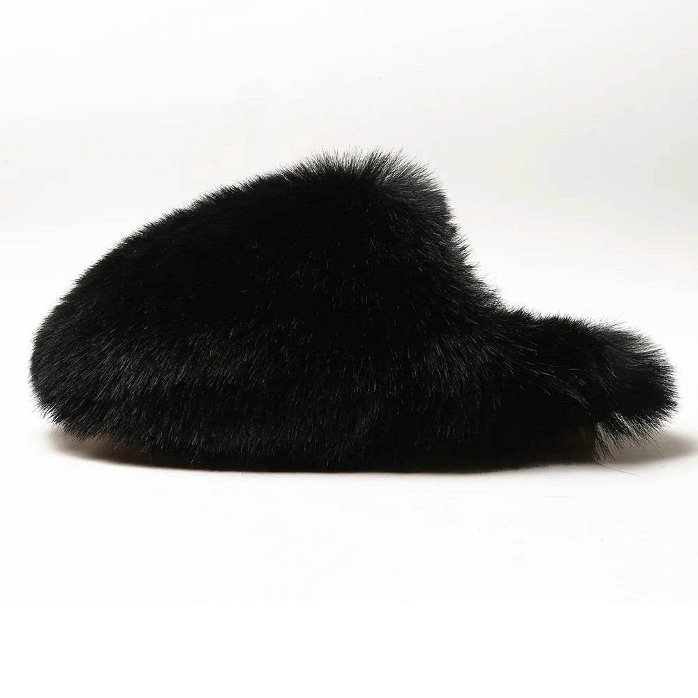 Ladies Winter High Quality Fox Fur Slippers Women Warm Fur Slides Girls Luxury Furry Slippers Soft Comfortable Home Cotton Shoes