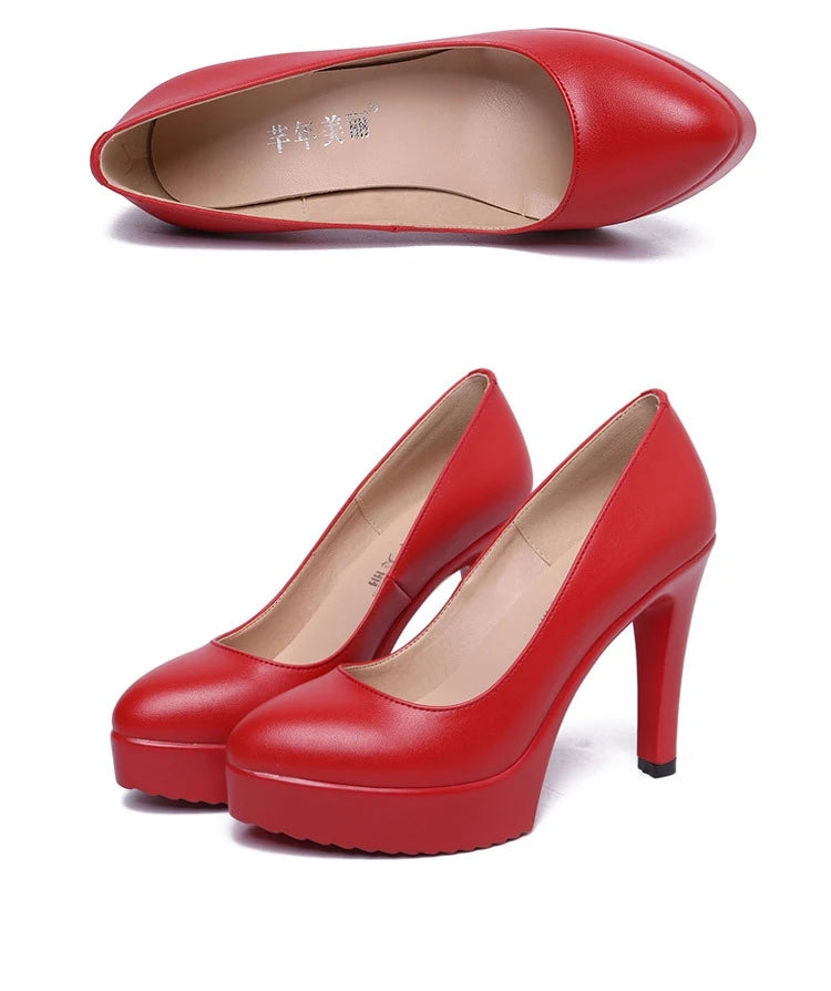 Small Size 32-43 Stilettos Pumps Women Wedding Shoes Red White 2025 Spring Shallow High Heels Shoes Ladies Platform Shoe Office