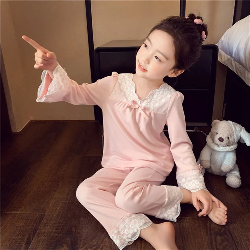 Baby Girls Sets 2025 Spring Autumn Kids Suit New Children Bow Sweatshirt +Sweatpants 2Pcs Outfits Girl Casual Clothing 2-8 Years