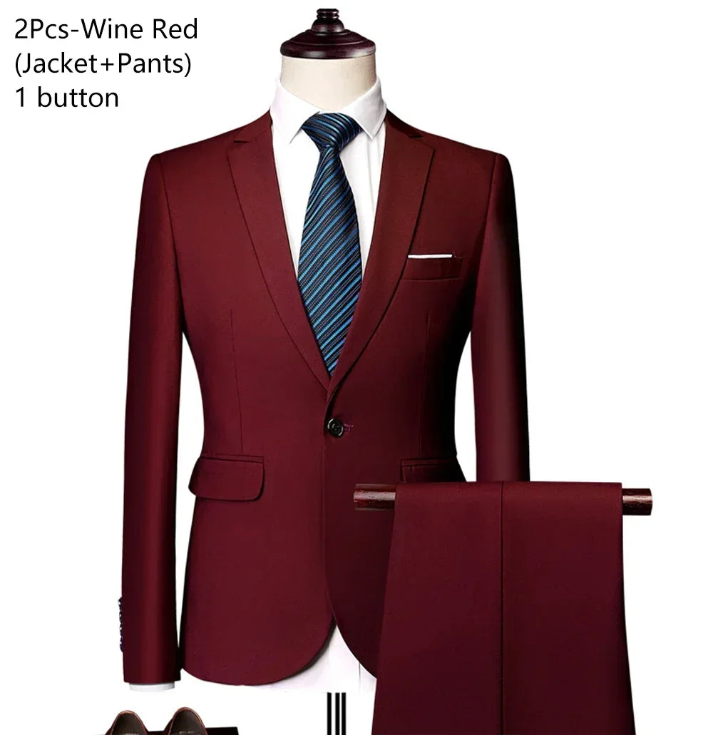 Elegant Suits For Men Wedding 3 Pieces 2 Set  Fashion Classic Full Jackets Vest Pants Blazers Outfit 2024 Formal Costume