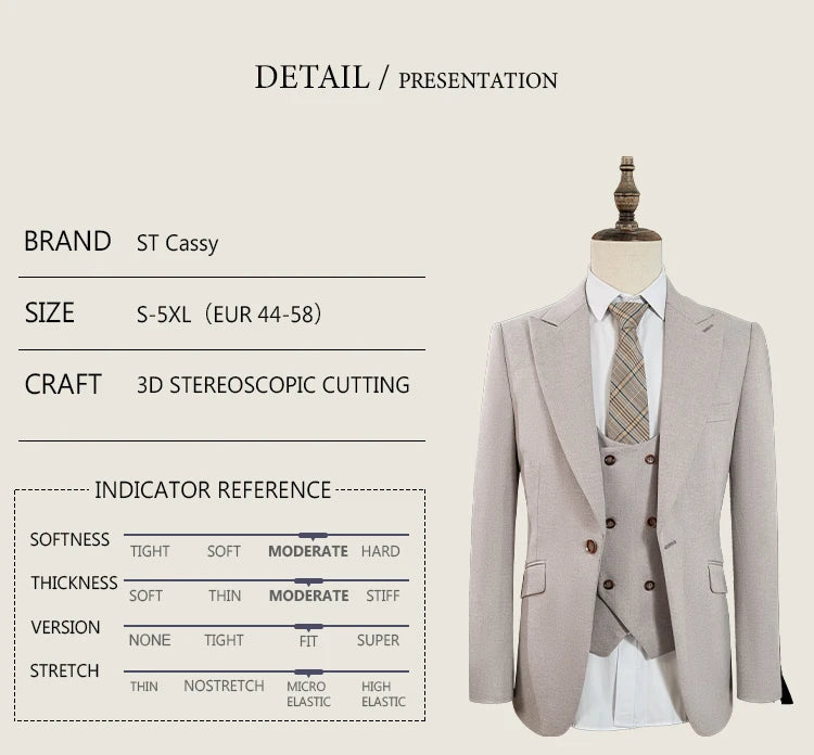 Turkish style man Suit 3 Piece set Jacket+vest+Pants Slim Fit Formal Office aLeisure Banquet Groomsman Set Groom's Wedding Dress
